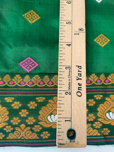 Assam Pat Mulberry Silk Saree | Green | Gold Zari | Handwoven | Silk Mark Certified | Ships from California